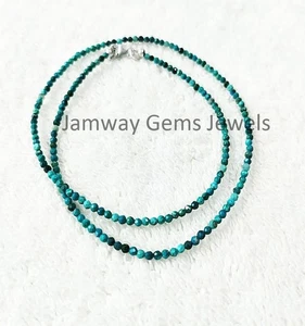 Natural Chrysocolla Beaded Necklace, 2.5mm Blue-Green Chrysocolla Micro Faceted - Picture 1 of 4