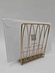 Retro Gold Tone Atomic Wire Napkin Letter Holder MCM Footed 6" Tall - Picture 1 of 6