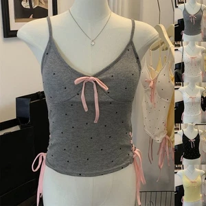 Casual Women's V Neck Camisole with Bow and Polka Dot Pattern for All Seasons - Picture 1 of 25