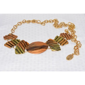 CHICOS Medallion Brushed Metal Copper, Gold and Green Color Chain Statement Belt - Picture 1 of 10
