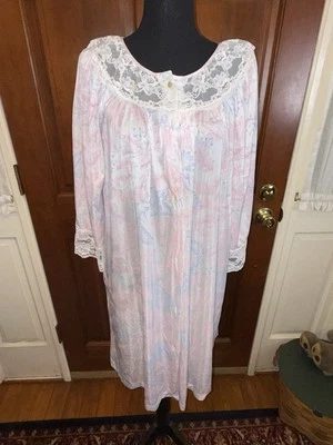 Womens Sz Large Vintage Gilead Nylon Button Up House Dress Gown Floral - Image 1 of 4