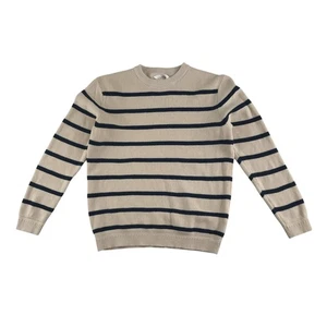 M&S jumper 10-11 years light beige with black stripes and crewneck cotton - Picture 1 of 10