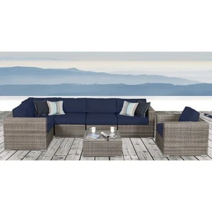 LSI 7 Piece Rattan Sunbrella Sectional Seating Group with - Picture 1 of 42