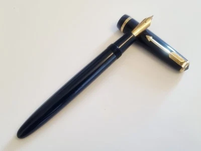 Gorgeous 1958 Parker Senior Duofold Navy Blue Gold Trim Fountain Pen 14ct Nib - Image 1 of 4