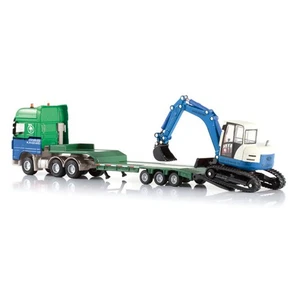 1:50 Alu Pritschenanhänger Bau LKW Fahrzeuganhänger mit Bagger d - Bild 1 von 13