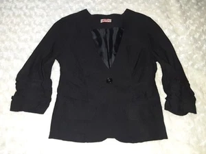Body Central Y2K Black Rouched 3/4 Sleeve One Button Front Blazer Stretch Small - Picture 1 of 9