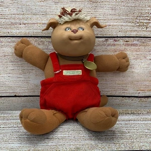 Vintage 1983 Cabbage Patch Kids Koosas Puppy Dog Plush Toy Coleco Red Overalls - Picture 1 of 14