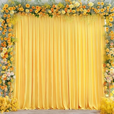 2 Panels Yellow Backdrop Curtains, 8x10ft Total, Wrinkle Free Polyester Drapes - Image 1 of 4
