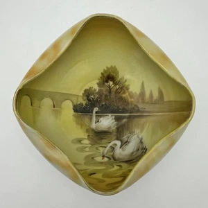Antiguo cuenco cisnes oro de 7" pintado a mano amarillo élite Nippon B años 20 regalo de boda - Imagen 1 de 20