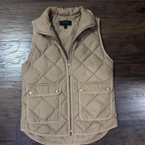 J. Gilet imbottito girocollo donna taglia XXS cammello trapuntato full zip tasche piumino - Foto 1 di 10