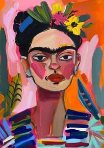 Frida Kahlo Hand Drawn Watercolour Poster Portrait With Flowers In Hair Print - Picture 1 of 6