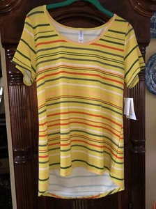 NWT LuLaRoe Classic T Tee Top Medium Stripes Stretch Fall Colors - Picture 1 of 4