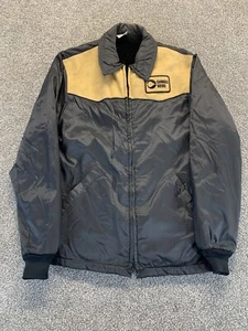 Vintage WARWICK Cargill Seeds Jacket Adult Small Black Tan USA 70s Satin Farmer - Picture 1 of 17