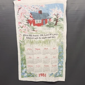 1981 Calendario de Lino Toalla de Té Vintage Bendice Esta Casa Oh Señor Oramos - Imagen 1 de 8