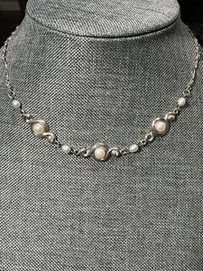 Vintage Sterling Silver Necklace Floral & Pearl Twisted Chain Rare Find - Picture 1 of 11