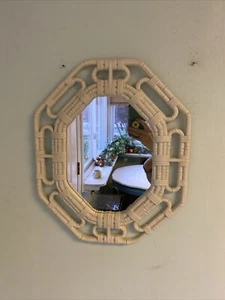 Vintage Homco Inc 2144 Rattan Bamboo Wicker White Plastic Octagonal Mirror 17โ - Picture 1 of 10