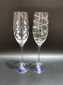 Mikasa Cheers Champagne Glasses, Set Of 2, Clear, Etched Designs, Replacement - Picture 1 of 9