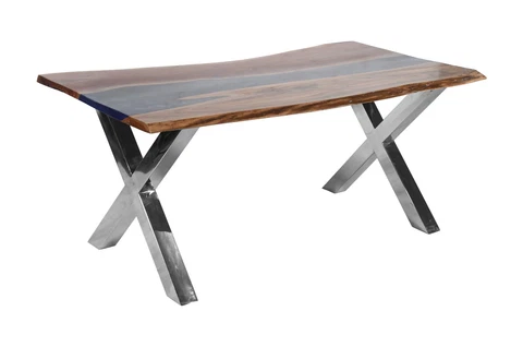 Acacia Epoxy Top Dining Table with Steel Leg Cover