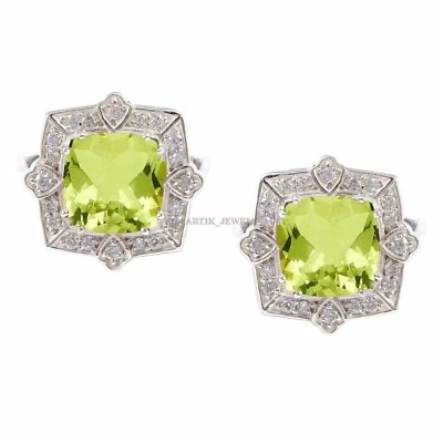 Natural Peridot Gemstone with 925 Sterling Silver Cufflink #2467 - Image 1 of 3