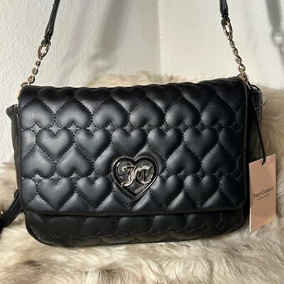 NWT Juicy Couture Flawless Flap Satchel / Crossbody - Liquorice Black - Hearts! - Image 1 of 4