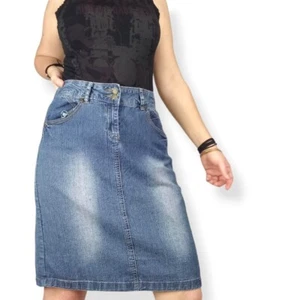 Blue Denim skirt Y2k midi Ladies 10 Dirty Faded Target Jean Stretch Y2K Vintage - Picture 1 of 4