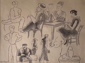 Louis TOUCHAGUES (1893-1976) Originalzeichnung Paris verrückte Jahre Curiosa - Bild 1 von 12