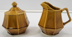 AP) Vintage Keramik Braun Achteck Zuckerdose und Milchkännchen Set - Bild 1 von 14