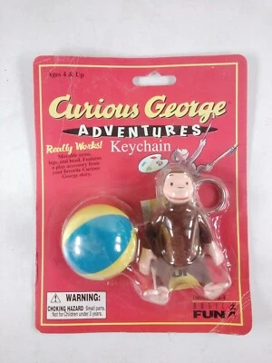 Chaveiro vintage Curious George Adventures boneco com bola de praia -1998 diversão básica - Imagem 1 de 4