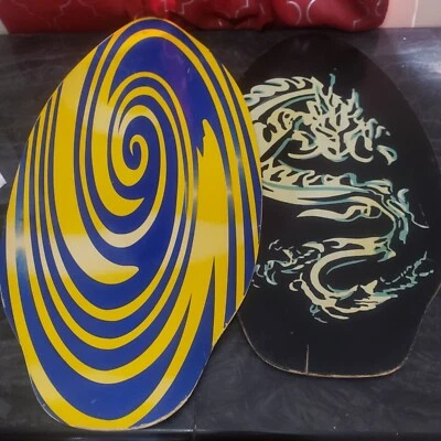 Lot of 2 Vintage Wood Boogie Board Body Surf Skim Boards Dragon Spiral Swirl - Image 1 of 4