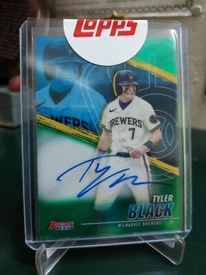 2021 Bowman's Best Baseball Tyler Black Milwaukee Brewers SP Green Auto #76/99 - Image 1 of 4