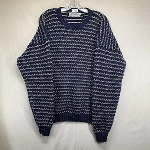 Vintage Mens Sweater Jumper Size XL Grandpa 3D Textured Blue & White 90s - Picture 1 of 16