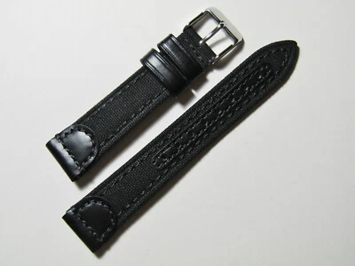 22mm Hadley-Roma MS868 Mens Black Canvas and Leather Watch Band Strap - Image 1 of 3