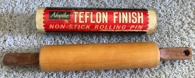 Norplac Vintage Rolling Pin With Protective Tube Teflon Finish Non Stick Wood  - Image 1 of 4