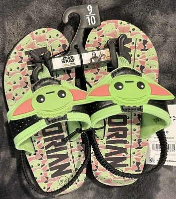 Star Wars Mandalorian Green Yoda Flip Flops Sandals Strap Toddler Boy 9-10 NEW - Imagem 1 de 4