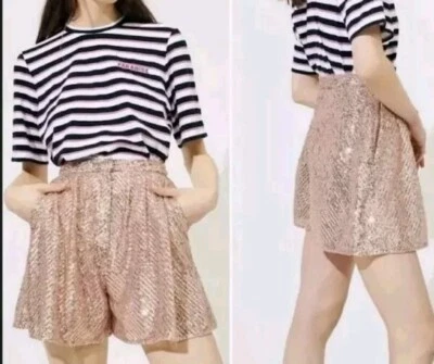 Maje Paillette sequin flounce shorts in rose gold Sz M NWT - Image 1 of 4