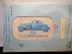 Fond Memories Cross Stitch Kit Bag Tag/Key Ring 1930 Cadillac BT7 /w Acrylic Tag - Picture 1 of 3