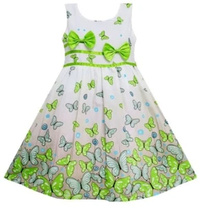 Soleado Moda Niñas Verde Mariposa Doble Pajarita Verano Playa Solero Talla 7/8 - Imagen 1 de 15