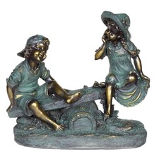 Blue Patina Seesaw Statue Indoor Outdoor Home Garden Boy Girl Playing Decoration