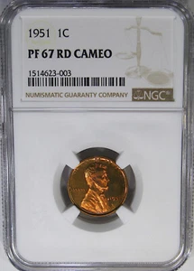 1951 1C NGC PF67RD CAMEO LINCOLN ~ GORGEOUS COLORFUL CAMEO RARITY! - Picture 1 of 4