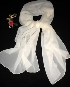 Scarf Large White Silk Georgette 72 x 20 and Lavender Neck Scarf Italy 15" - Picture 1 of 6