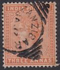 1882 INDIA 3 ANNAS STAMP WITH ZANZIBAR CIRCLE POSTMARK 