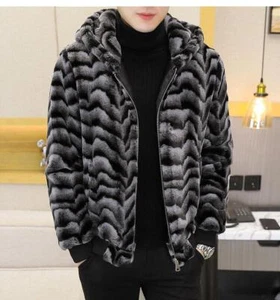 Giacca Calda Pelliccia Cappuccetto Uomo Oro Visone Velluto Cappotto Cotone Bella Giacca Spessa - Foto 1 di 23