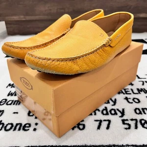 Vintage TOD'S Orange Peel Yellow Leather Driver Loafers Moccasins - Picture 1 of 9