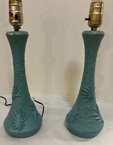 VTG PLASTO Plaster Lamp Set Mid Century MCM Atomic Starburst Pattern Teal Blue - Picture 1 of 13