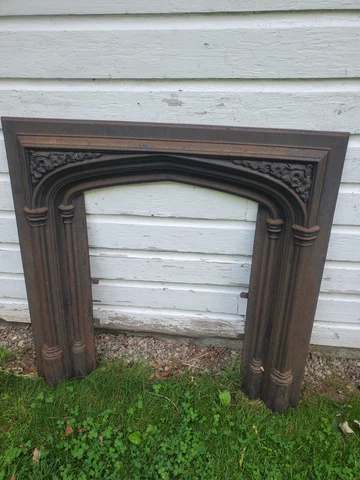 LG. Victorian Ornate Heavy CAST IRON FIREPLACE GRATE INSERT Antique Architecture Cover
