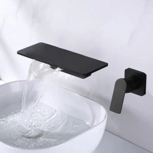 Black Bathroom Vanity Sink Faucet Waterfall Single Handle Vessel Mixer Tap Matte - Picture 1 of 11