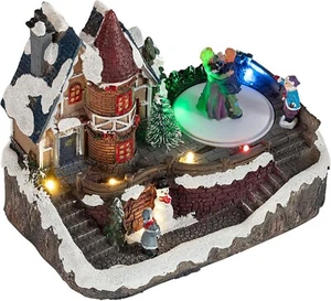 Alpine Corporation Indoor Christmas Decoration Village with Dancing Ice Skaters - Picture 1 of 5