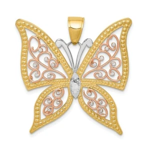14k 14kt Tri-Color Gold w/Rhodium Diamond-cut Butterfly Pendant - Picture 1 of 4