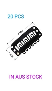 20PCS CLIPS FOR HAIR EXTENSIONS / WEFT WIGS SNAP METAL BLACK 32mm IN AUS STOCK  - Foto 1 di 9