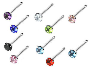 10 pcs Sterling Silver Prong Nose Cubic-Zirconia Ring 1.2mm Gem Ball Ended 22G